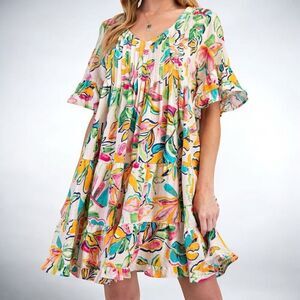 Size S (Oversized) Easel Los Angeles Floral Ruffled Tiered Mini Dress